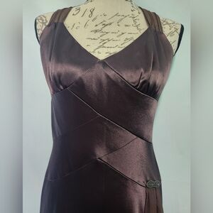 Vintage Jones New York Dress. Size 10. Brown. Satin Feel. Criss-Cross Back.